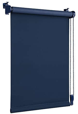 OBdeco Verdunkelungsrollo Thermorollo 50x160cm (Stoffbreite 46 cm) Dunkelblau ohne Bohren mit gleichfarbige Beschichtung Oeko-TEX Standard 100 Sichtschutz Sonnenschutz für Fenster & Tür