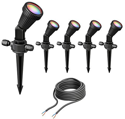 ledscom.de Set med 5 trädgårdsstrålkastare med jordspik PIRK, för utomhusbruk, IP44, svart, inkl. Smart Home RGBW GU10 LED 473lm vardera