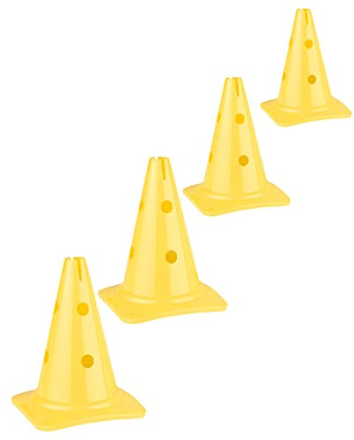 SPORTIKEL24 Agility Pylonen 30 cm – 4er Set Gelb – Flexible Trainingshütchen für Hundetraining, Fußball & Teamsport – höhenverstellbare Hürden