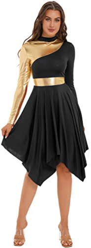 Aislor Femme Robe de Danse Contemporaine Robe de Danse Latin Jazz Tango Justaucorp Adulte Gymnastique Ballet Lyrical Dance Z Doré Noir M