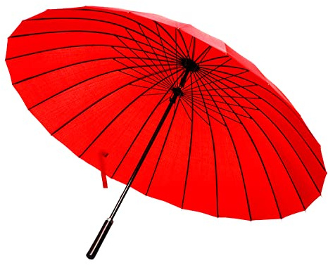 Meichoon Parapluie pour la pluie - Grande taille - 24 baleines - Manche long - Droit - Anti-UV - Coupe-vent, rouge clair, Large, Moderne