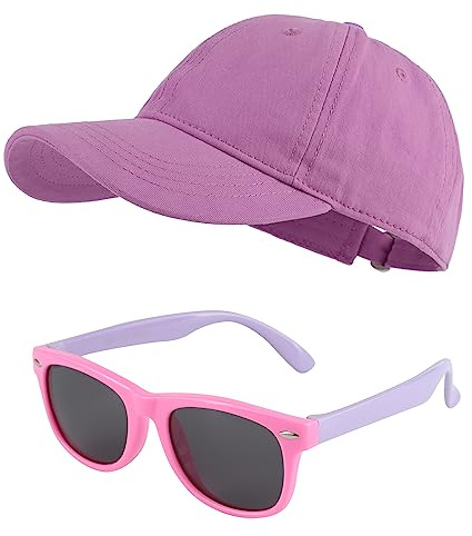 MK MATT KEELY Gorra Niño Gafas de Sol Niña 3-10 Años Set 2 Piezas Gorra Béisbol con Visera Protección UV Infantiles Verano para Regalos,Morado