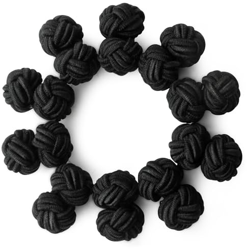 HONEY BEAR Gemelos de Nudo de Seda Tejidos 5 Pares para Hombre/Mujer Camisa/Vestido Decoración con Caja (Negro con caja)