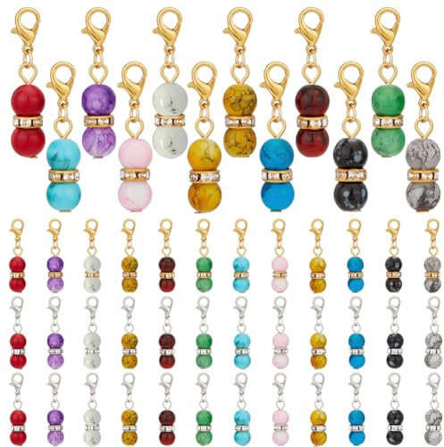PH PandaHall 48pcs 12 couleurs breloques Pendantes en Perles Rondes, 35mm Perles de Verre avec Fermoirs à Griffes de Homard Pendentifs pour Colliers, Bracelets, Porte-Clés, Marqueurs de Points