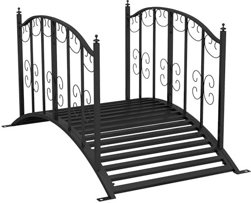 Outsunny 1.2M Metal Garden Bridge with Safety Railings, Classic Retro Arc Footbridge with Scrollwork Pattern, Small Decorative Pond Bridge for Creeks Streams Borders, Black