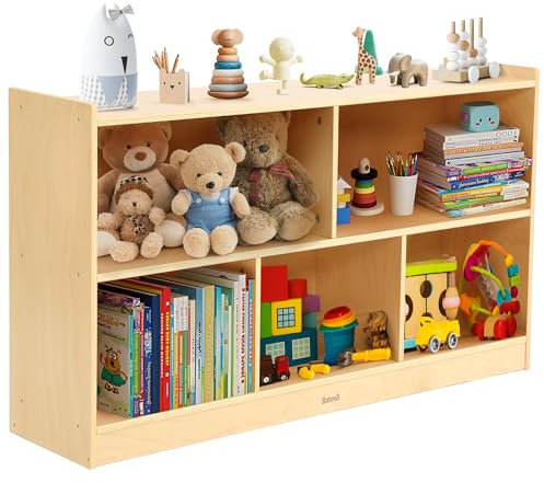 Bateso Spielzeug-Aufbewahrungs-Organizer fürs Kinderzimmer, hölzernes Kinderbücherregal fürs Klassenzimmer, 5-teiliges Montessori-Bücherregal und Spielzeugregal fürs Spielzimmer, Kindergarten