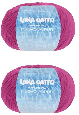Ovillos de algodón para tejer y crochet, línea Nuovo Jaipur de Lana Gatto, 2 ovillos 200m, 100g algodón (Rosa - 30702, 2)