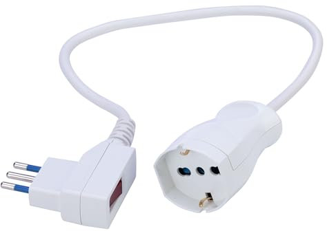 POLY POOL - PP2632X Mini Prolunga Elettrica MULTISIZE con Cavo Elettrico Bianco 40 CM - Spina 10A Salvaspazio e Presa Grande Schuko 10A/16A 2P+T Pluristandard - Prolunga con Interruttore di Sicurezza