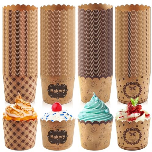 WEGREAT 200 Stück Mini Muffins Papierförmchen: Muffinförmchen Papier, Kraftpapier Muffins Backbecher, Klein Cupcake Förmchen, Muffin Backformen für Oster, Hochzeit, Party, Panettone, Vier Muster