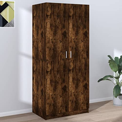 Willood Kleiderschrank mit 2 Türen Garderobenschrank Garderobe Schrank Dielenschrank Schlafzimmerschrank Räuchereiche 80x52x180 cm Holzwerkstoff