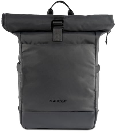 Blackbeat – vattenavvisande rulltopp ryggsäck för kvinnor och män – med laptopfack, 2 ytterfack, drycker och bagagehållare – dagpack för cykel, arbete, resor och sport – 15 x 28 x 56 cm – 27 l volym,