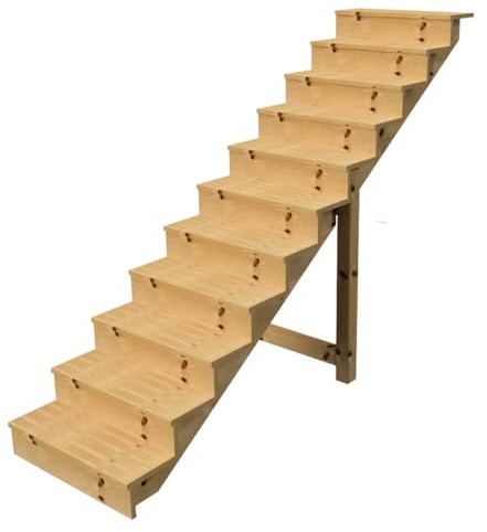 Escalera exterior h190cm - 11 peldaños de madera D29cm, B80cm CON apariencia
