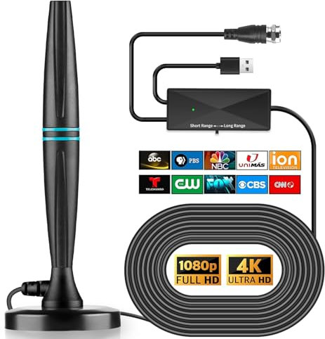 Antenne TV intérieure, antenne pour Smart TV pour chaînes locales, Support 4K 1080p avec amplificateur de Signal, réception HD Longue portée avec amplificateur