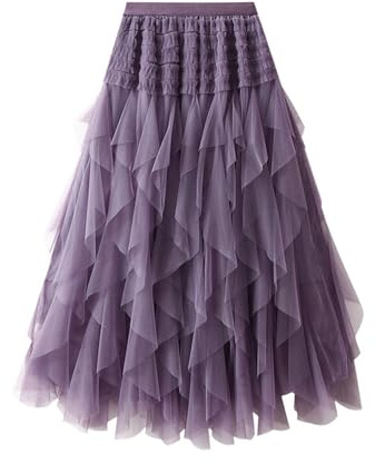 Gonna da donna in tulle, stile anni '50, per carnevale, balletto, lungo, in tulle, rockabilly, sottoveste, retrò, da ballo, da ballo, per feste, Lilla, Taglia unica