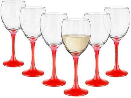 Sendez Juego de 6 copas de vino de 300 ml con tallo rojo