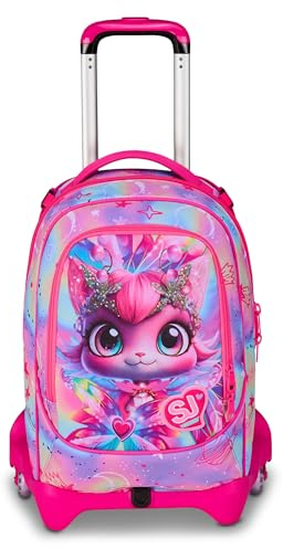 SJ GANG STYLE JAM GANG Schultrolley Jack mit 3 Rädern, Cat LED, Fuchsia, 3 in 1, Dreifach-Rucksack mit abnehmbarem Wagen, 33 l, Rucksack für die Grundschule, Rucksack für Mädchen
