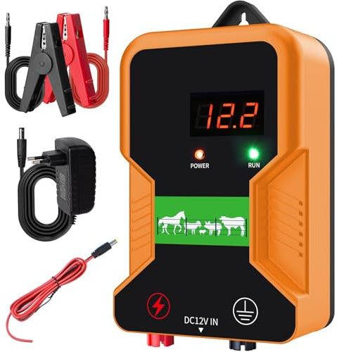 15KM Pastor electrico , cerca eléctrica Controlador de pulso de alto voltaje seguro Granja de animales Cerca eléctrica Pastor Granja de animales Pastor eléctrico para vacas, ganado, caballos (Negro)