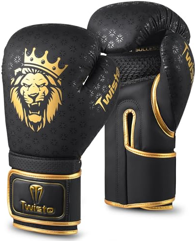 Twisto Boxing Gloves Black Rox - Pro Training & Sparring, Maya Hide Leather, Muay Thai, MMA, Kickboxing, Men, Women, Adults, Heavy Punching Bag, Focus Mitts, Pads,10oz 12oz 14oz 16oz (Golden, 14 oz)