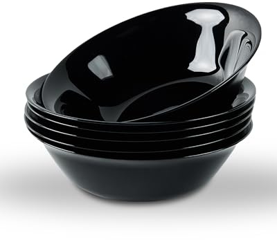 LaGlint Set de 6 Cuencos para Cereales de Vidrio Ópalo, 473ml (16.5cm) | Cuencos Redondos Negro | Ideal para Sopa, Ensalada y Arroz | Seguros para Lavavajillas y Microondas