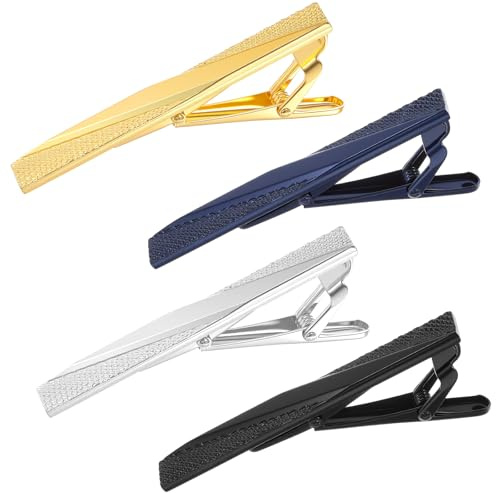 Lot de 4 pinces à cravate pour homme - De qualité supérieure - En acier inoxydable - Élégantes - Pour différentes occasions