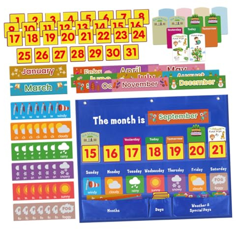 Parliky Calendario Semanal Infantil Colgante de Pared con Transparentes para Enseñanza y Actividades Educativas de Tarjetas para Aprendizaje Casa y Aula