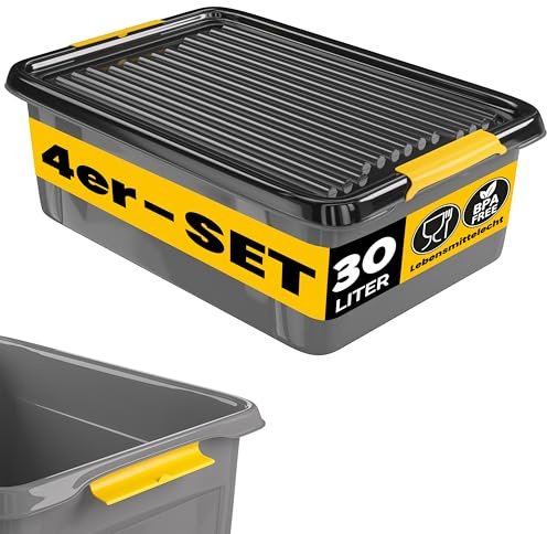 Monzana® 4x Contenitore con Coperchio 30L BPA Free Chiusura a Scatto Scatole Impilabili Scatola Organizer Cantina Garage Contenitori Plastica Box