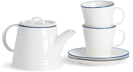 Nicola Spring Tea Set - 900ml Teapot & Set of 2 250ml Tea Cups & Saucers - White/Blue