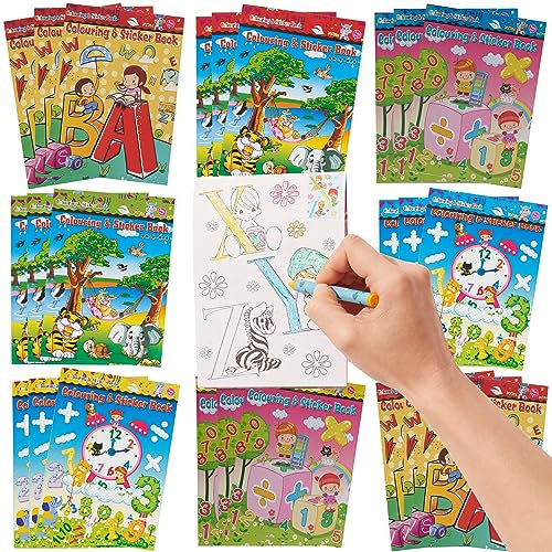 THE TWIDDLERS - 24 Mini Libri da Colorare con Adesivi / Mini Libri da Colorare per Bambini Gadget