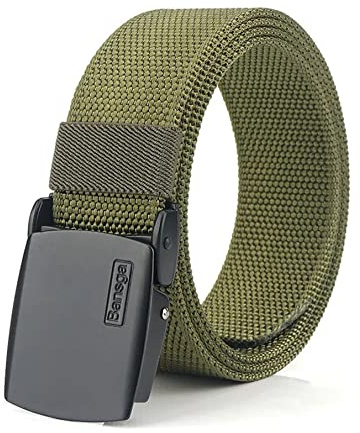 Bansga Military Equipment Tactical Belt Men Metal Buckle Thicken Nylon Canvas Belts for Men(Army green)