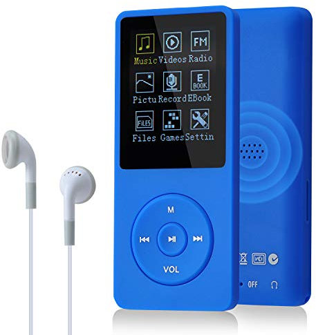 COVVY 8GB Reproductores de música portátiles mp3 de, Soporte para Tarjetas de Memoria SD de hasta 64 GB, Calidad de Sonido sin pérdida, Soporte para música/Video/Radio/grabación(8G,Azul)