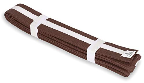 MACS Martial Arts 1.75 Wide Karate/Taekwondo Double Wrap Striped Color Belts (Brown with White Stripe, 6)
