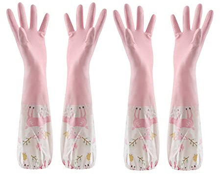 Skrsila Geschirrhandschuhe 2 Paare Handschuhe Küche rutschfeste Lange Gummihandschuhe Silikon Spülhandschuhe Handschuhe für Haushalt, Küche, Bad, Auto