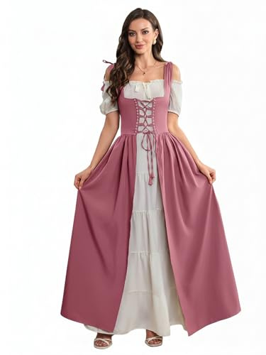 Aibaowedding Vestido Renacentista para Mujer Vestido Medieval para Mujer Vestidos Medievales para Mujer, B-rosa., S-M