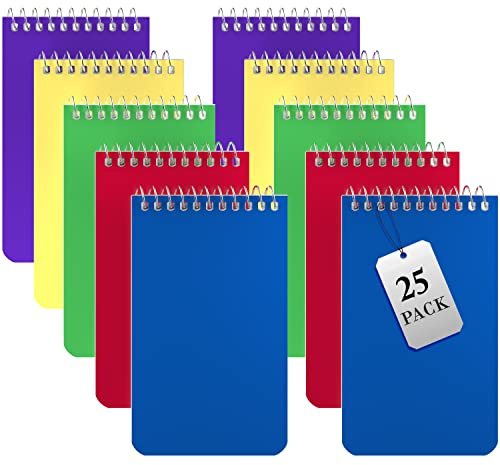 Alitte Small Notebooks, Spiral Notepads 3x5 - (Bulk Pack of 25) Pocket Notebook, Memo Pads For Home, Office, College, School - Lined College Ruled Paper - 5 Colored Notebooks, 75 Sheets Per Notebook