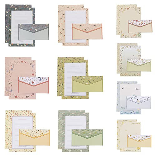 90 Stück Briefpapier und Briefumschlag, Briefpapier Set 60 Briefpapier A5 Liniert und 30 Briefumschläge Vintage, Briefbogen Sets, Schreibpapier Motivpapier mit Umschlag für Bürobedarf Schreibwaren