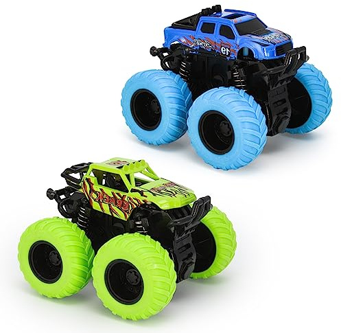 VoMii 2 unidades de coches de juguete, Monster Truck para niños a partir de 3 a 10 años, grandes ruedas de goma 4x4, vehículos inerciales, juegos de coches de carreras para niños, escala 1:60