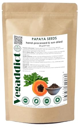 100% Natural Sun Dried Papaya Seeds | High Papain & Carpain (digestive enzymes) Content | No Additives | Vegan | Laboratory Tested | Gluten & Lactose Free | Ethycally sourced | (25g)