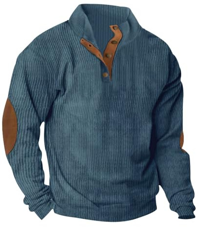 Mens Corduroy Shirt Jacket,Corduroy Jumper for Men UK 2026 Button Up V Neck Henley Sweatshirts Mock Neck Pullover Sweat Tops Long Sleeve Winter Sweaters Jumpers with Elbow Patches