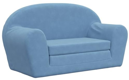vidaXL Canapé-lit pour Enfants 2 Places, Lit de Jour avec Dossier et Accoudoirs, Lit d'Invité, Meuble de Chambre Salon, Bleu Peluche Douce