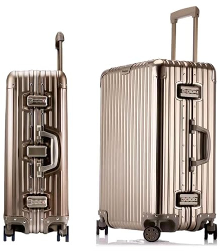 Stor resväska · Incheckningsväska · 4-hjuls · TSA-lås · Justerbart teleskophandtag · Helt tillverkad av 100% aluminium · M-67.5 cm · 65L · Titanguld