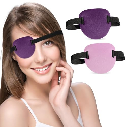 2 cerotti 3D per adulti e bambini, benda regolabile per occhio destro o sinistro, una copertura per occhio pigro per ambliopia, costume da pirata(rosa, viola)