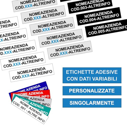 Etichette adesive per inventario personalizzate con dato variabile e nome azienda, data e altre info