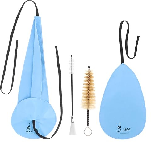 4 in 1 Saxophone Cleaning Cloth Kit, Alto Saxophone Cleaning Kit with Saxophone Cleaning Cloth, Sax Neck Cleaning Swab, Mouthpiece Brush, Dusting Brush for Flute and Woodwind Instruments (Blue)