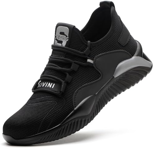 TOLHE Zapatos de Seguridad para Hombre Zapatos de Trabajo Hombre Calzado Seguridad Mujer Comodo Calzado Seguridad Deportivo Puntera de Acero Zapatos Hosteleria Mujer Negro Gris 44EU