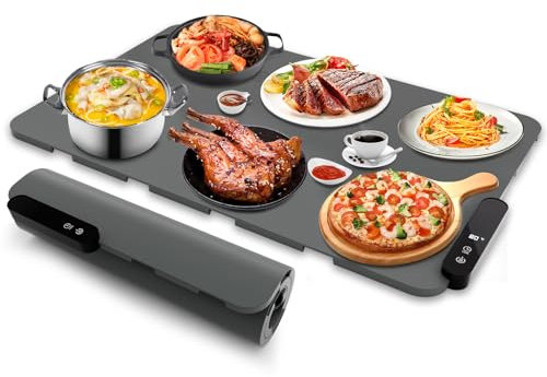 Electric Warming Tray, Rollable Food Warming Mat with 5 Temperature 6 Timer Setting Fast Heating Food Warmer for Parties, Buffets Party, Travel (Large)