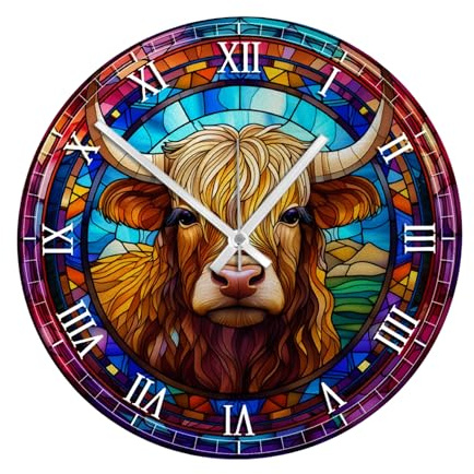 Bildindustri Highland Cow Suncatcher Effekt Klocka - Glasklocka - Väggklocka - Vilda djur - Höglandspresent