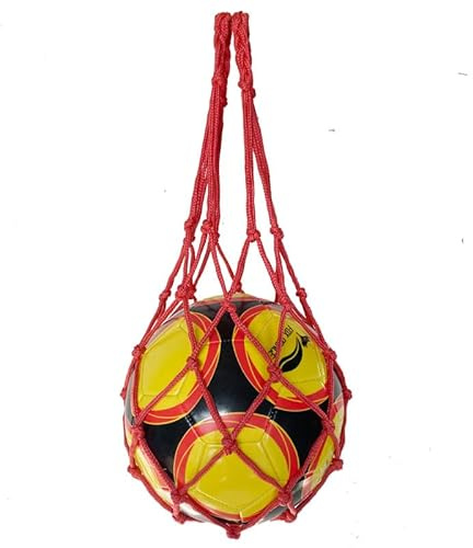 Hrlace 1 styck basketnät väska bollnät bärbar fotboll nätficka nätpåse stor bollväska sport nätväska med dragsko för volleyboll, basket, stadion och strand röd