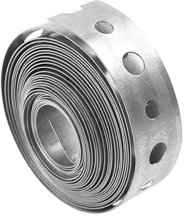 Befun Galvanised Steel Band Metal Straps with Holes 3/4 Inch×10FT 1 Roll | Alternating Pre-drilled Holes Metal Strip, Fixing Strap Builders, Fence Brackets Fixing Banding Ties, Pipe Support