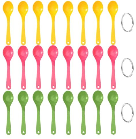 24 Cucharas De Plástico Y 3 Anillos De Apertura De Almacenamiento, Cucharas De Mango Largo, Cucharas De Postre, Cucharas De Frutas, Cucharas De Helado, Utensilios De Cocina.