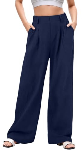 Neteson Pantalones Mujer Verano Pierna Ancha Pantalones Trabajo Oficina | Suelto Elegante Pantalón de Traje Casual Largos Recta Ligeros Cintura Alta